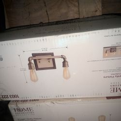 Industrial Antique Nickel Farmhouse Vanity Light with Painted Weathered Gray Wood Accents 2 available 