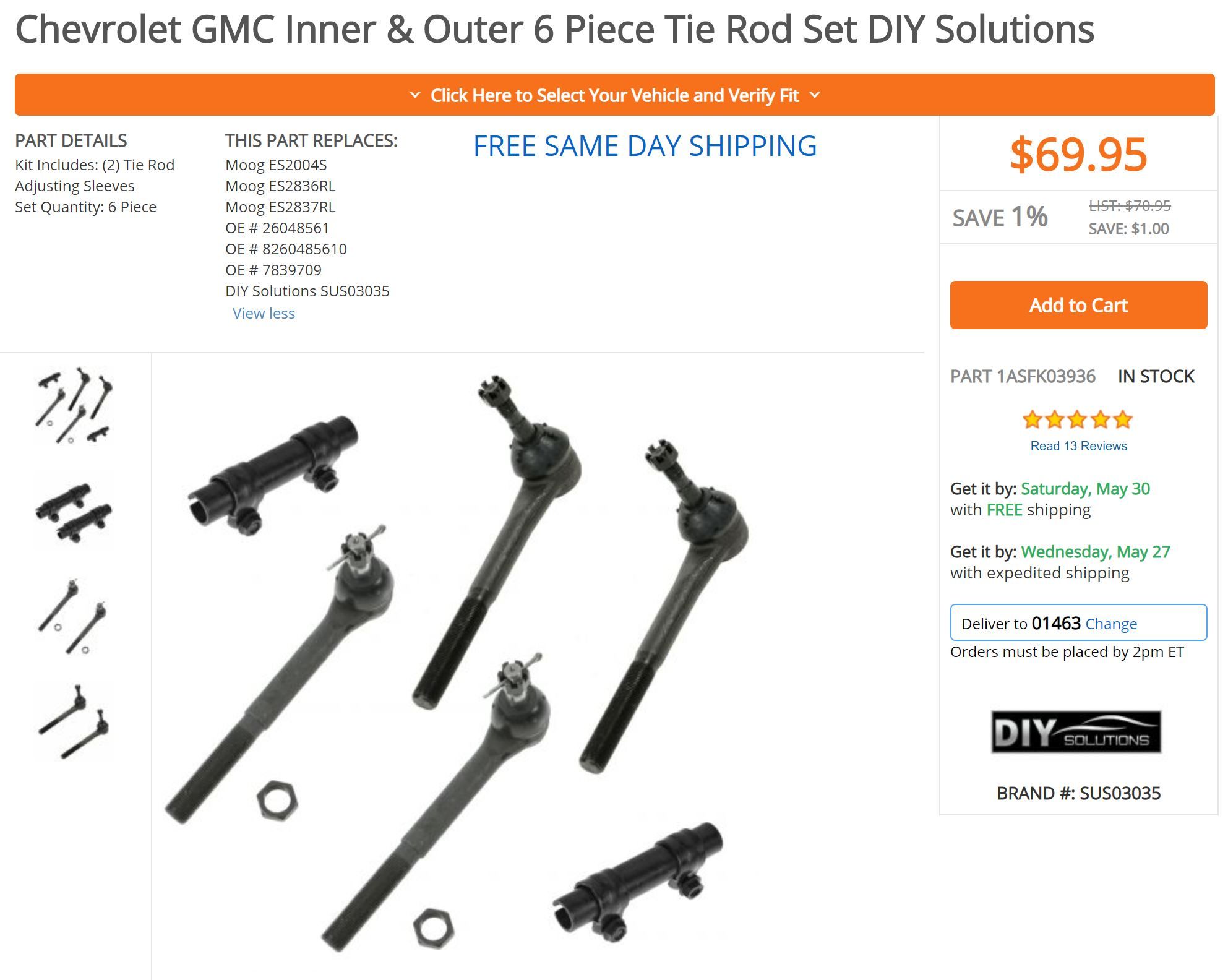 GMC Inner & Outer 6 Piece Tie Rod Set (obo)