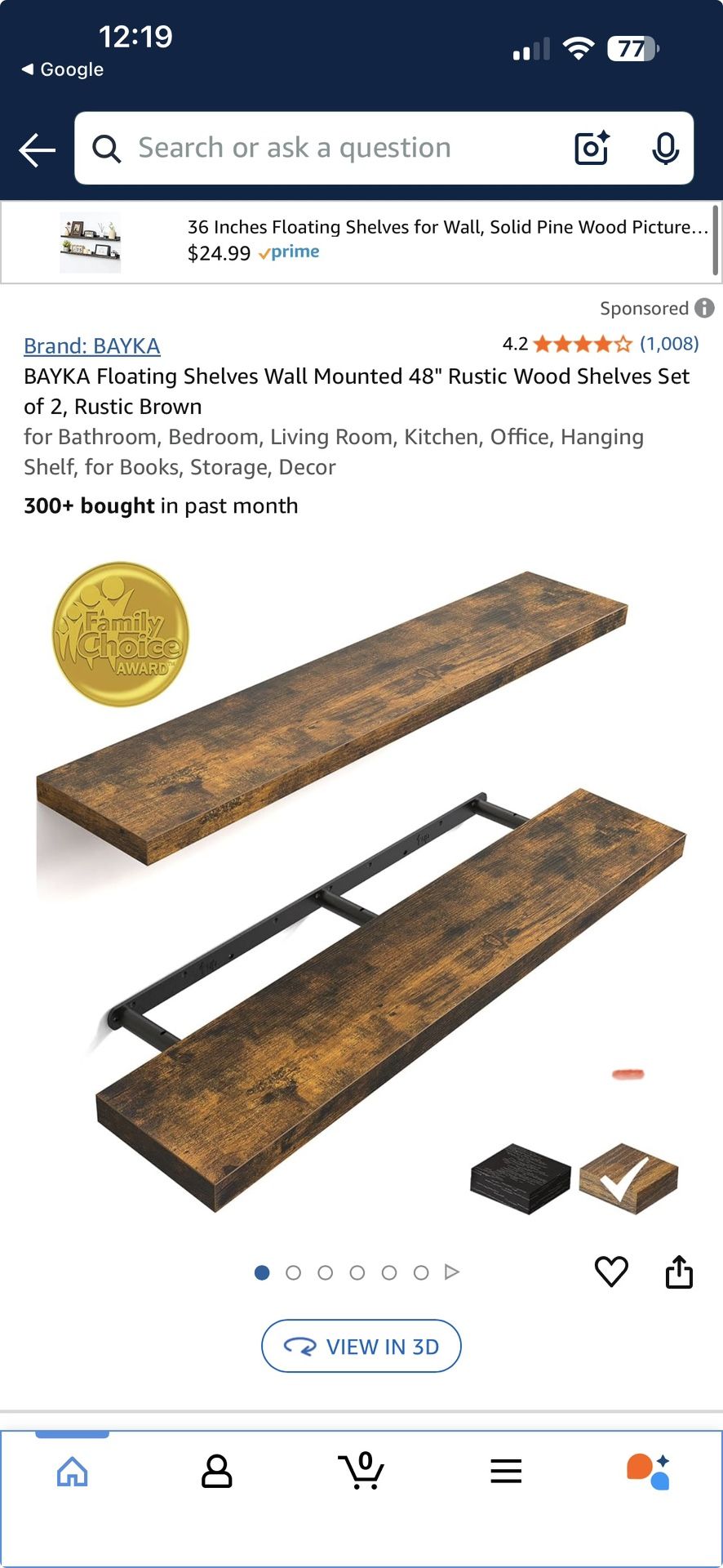 AYKA Floating Shelves Wall Mounted 48" Rustic Wood Shelves Set of 2, Rustic Brown