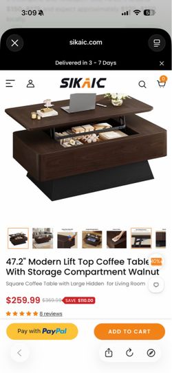 Sikaic 47.2" Lift Top Coffee Table with Storage