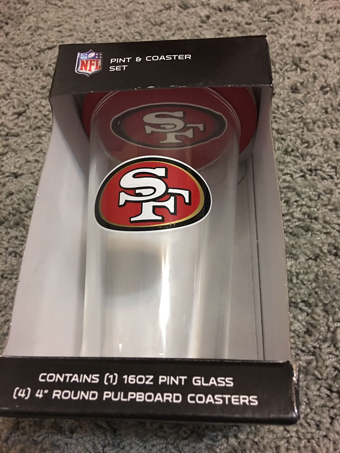San Francisco 49ers Pint Glass With 4 Coasters !
