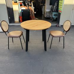 3 pcs Dining Set IKEA Solid Wood Small Round Dining Table and 2 Modern Chairs Excellent Condition