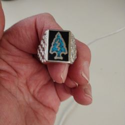 Men's Silver Arrowhead Ring W/Turquoise Inlay