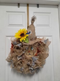 Handmade Fall Scarecrow Burlap Wreath