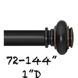 Black Curtain Rods for Windows 72 to 144 Inches Adjustable Decorative 1 Inch Diameter Single Window Curtain Rod Set with Classic Finials, Black with G