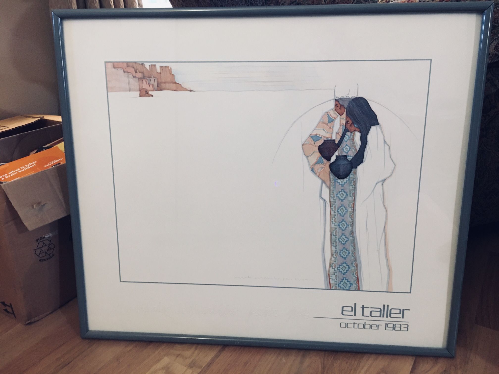El taller 1983 Coming Home Amado Maurilio Peña Jr Signed Embossed Framed Poster Print Indigenous Artwork