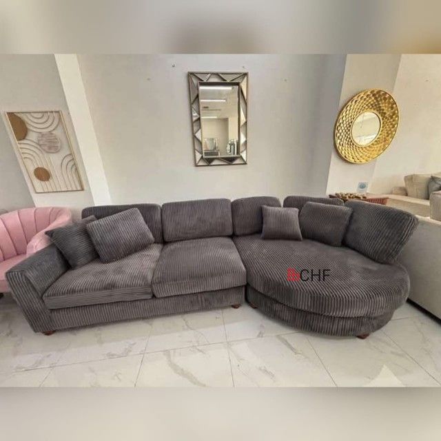 Dark Gray Corduroy Sectional Couch
