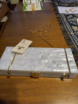 Pearly white acrylic clutch crossbody and other bling handbags