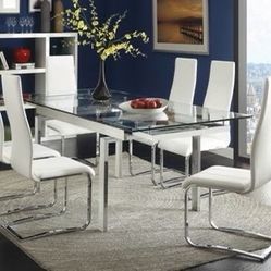 Brand New 7 PC Chrome/Glass Dining Set