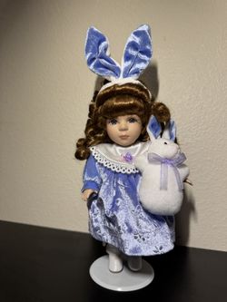 ⭐ DanDee Collectors Choice 10” Porcelain Bunny Doll w/ Plush & Stand