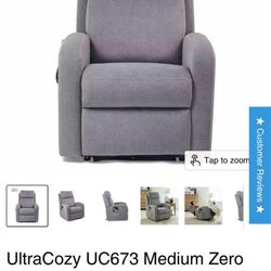 UltraCozy UC673 Medium Zero Gravity+ Powered Recliner Chair Torres Peppercorn UC673-MED-STD-TPE