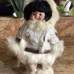 Eskimo Doll ~  Fur trimmed with faux leather pants & shoes 