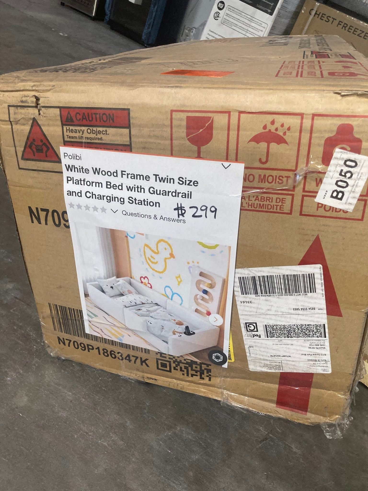 Twin Size Platform Bed Frame With Guardrail 