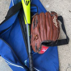 Baseball bat and glove