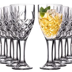 Royalty Art Wine Glasses Goblet Glassware Set Of 8, 10oz, Tumbler Glasses, Decorative Chalice Kinsley Design For Beer, Liquor, Wine, Water, And Bevera