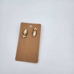 Gold Tone Pearl & Rhinestone Stud Earrings