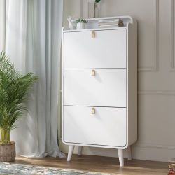 Modern Arc 3-Drawer Shoe Cabinet - White (Entry/Outdoor)