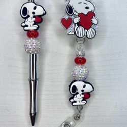 SNOOPY BADGE REEL & PEN SET