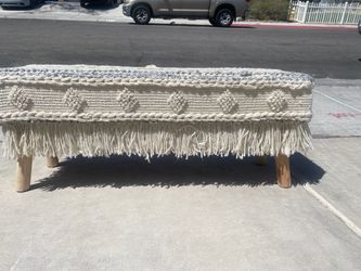 Boho Woven Fringe Ottoman Bench