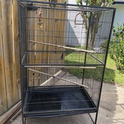 Extra Large Black Wrought Iron Bird Cage with storage shelf