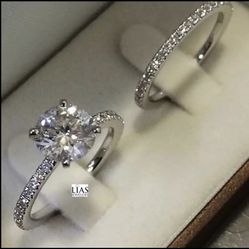 New 18k White Gold Wedding Ring Set 