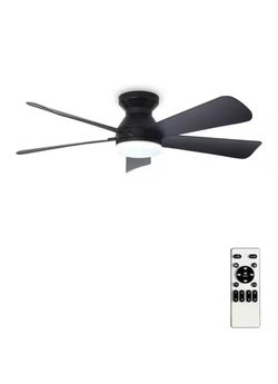 42-Inch Ceiling Fan Black Small Dimmable Low Profile with Remote Control Flush Mount