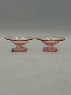 SET of 2 FOSTORIA FLARED PINK GLASS OPEN SALT CELLAR, c1925