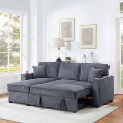 $380 sectional couch pull out bed with storage plus usb cup holder