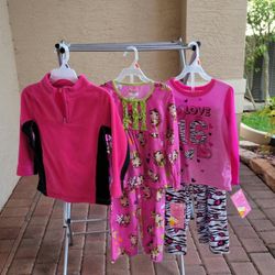 NEW...GIRLS SIZE XS (4-5) TWO PAIR of PAJAMAS  & 1 PULL-OVER FLEECE JACKET 