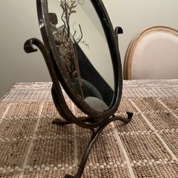 Vintage Wrought Iron Swivel Stand Table Top  Vanity Mirror