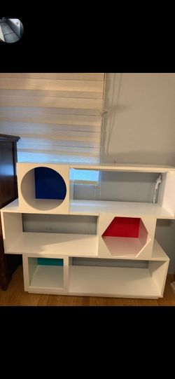 White Modular Kids Bookcase with Geometric Cutouts