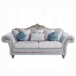 💎VINTAGE GLAM SOFA W/ 8 PILLOWS LIGHT GRAY LINEN PLATINUM FINISH SILLON💎