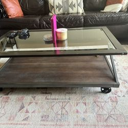 Modern Glass + Wood Coffee Table