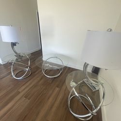 End table, coffee table set with lamps