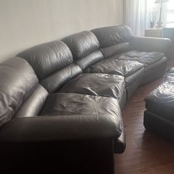 Dark Brown Leather Sofa with Ottoman – Super Comfy & Stylish