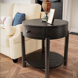 24" Round, Modern Side Table With Drawer, New!