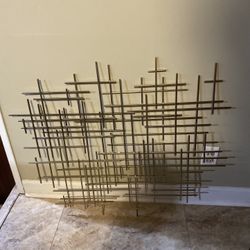 Bellaa 27079 Metal Wall Art Geometric Abstract Modern Cross 37 Inch Light Gold (Light Golden 27079) 