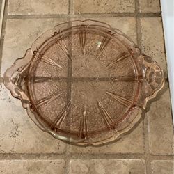 Vintage Jeannette Glass Pink Depression CHERRY BLOSSOM 12 5/8" Handled Serving Tray 