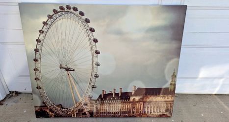 Ferris Wheel Canvas Art Print by E. Navas Vintage London City Skyline