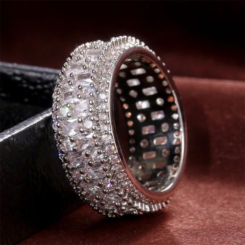 "Fashion Rectangle Round Gems Zircon Luxury Eternity Ring for Women, EVGG1386
