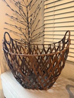 Large dark woven basket w/handles