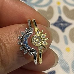 Solid Sterling Silver 925 Sun & Moon Ring Size 7 & 9