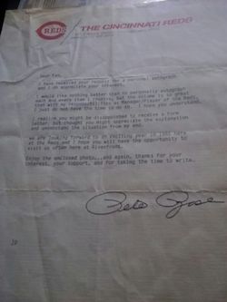 1985 signed letter from pete rose