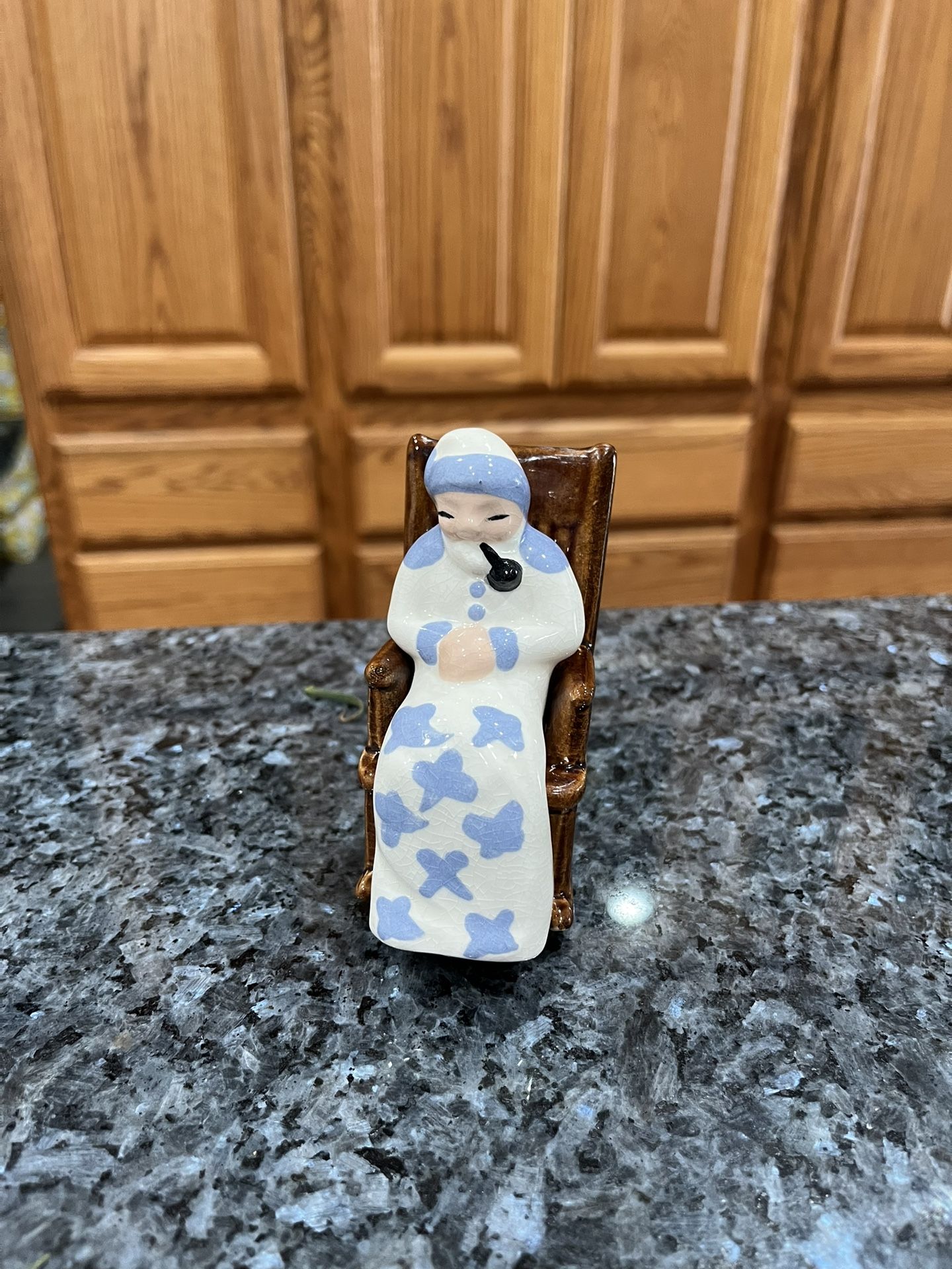 Vintage Ceramic Old Man Sitting In A Rocking Chair. Preowned No Stoppers