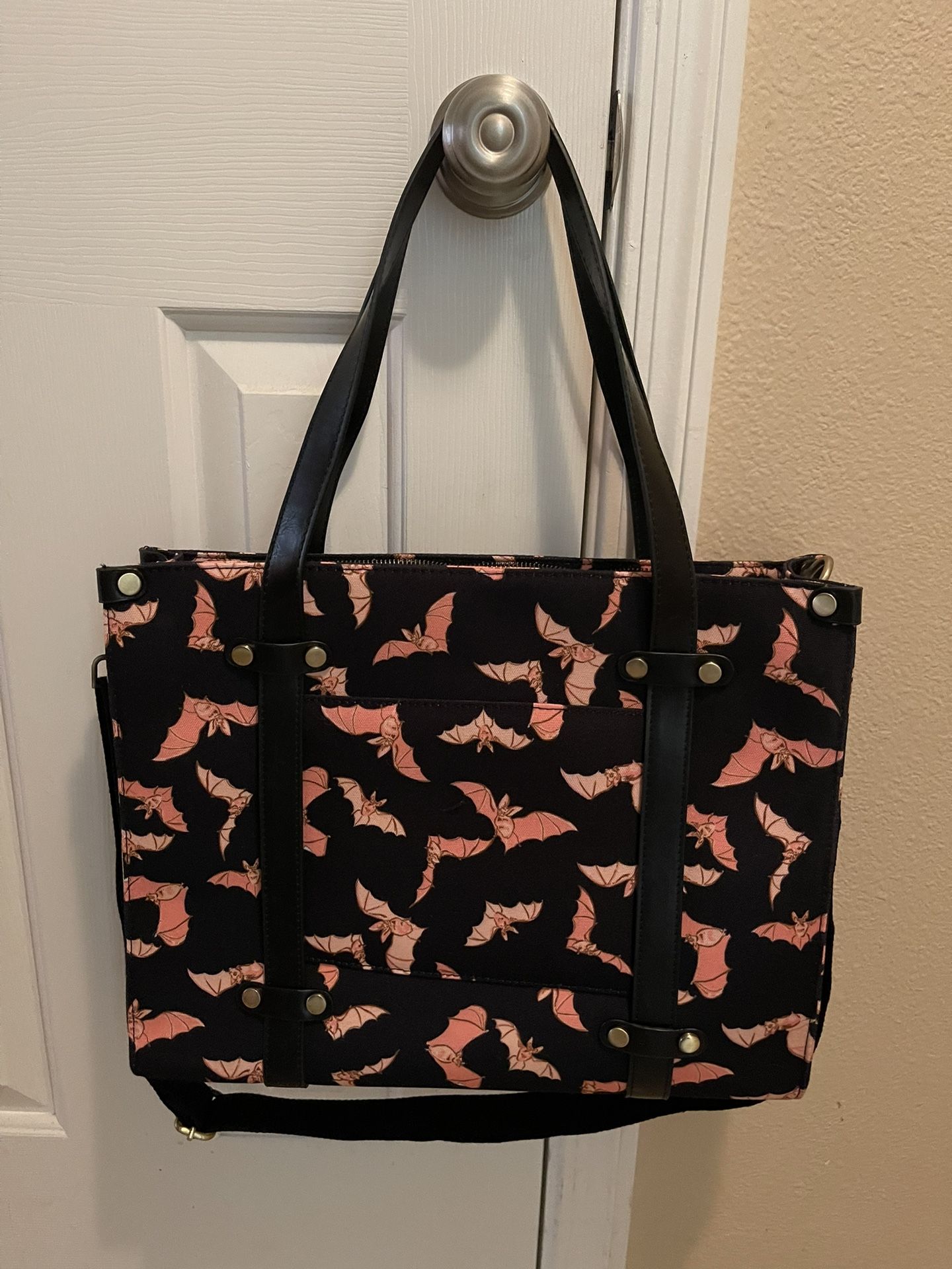 Modcloth Camp Director Limited Edition Black And Pink Canvas Bats Bag Tote Shoulder Crossbody Strap 16 x 13 x 3 NEW for Sale in Tempe AZ OfferUp