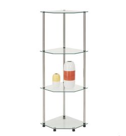 Sturdy 4 Tier Glass Corner Shelf (Easy Assembly) Thumbnail