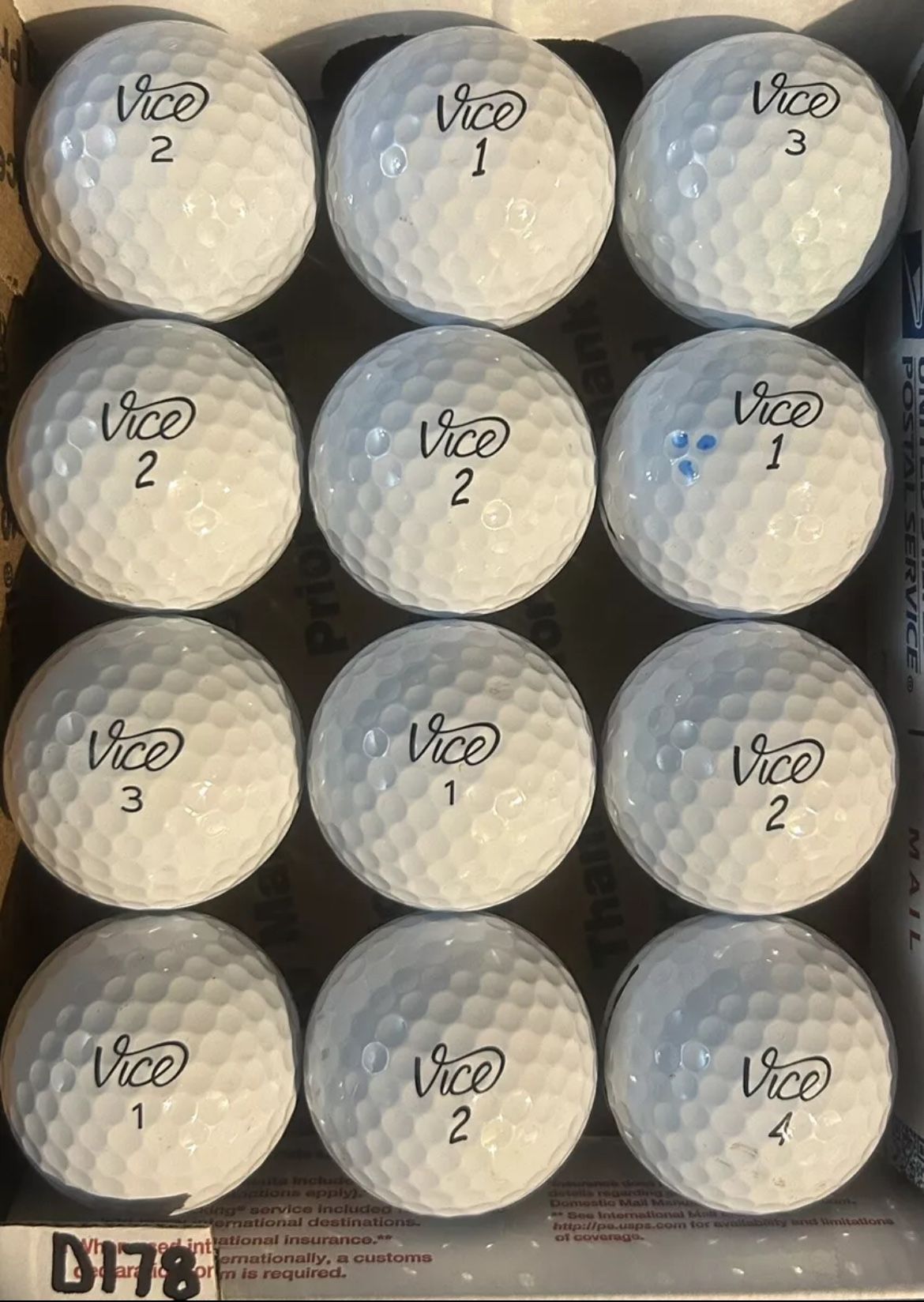 12 Vice Pro White Golf Balls 5/4a Lot D178