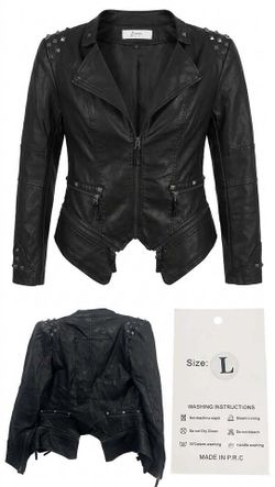 Pose Boutique Studded Faux Leather Moto Biker Jacket Black Womens L NWT