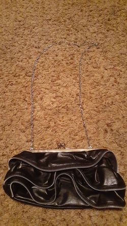 Cute black leather evening Clutch w/ chain strap