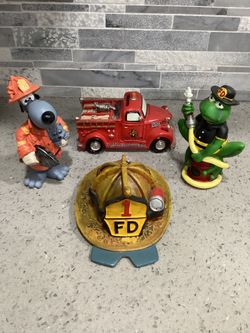 4 New Fire Department Porcelain + Ceramic Decor Mixed Items (VALENCIA) $40